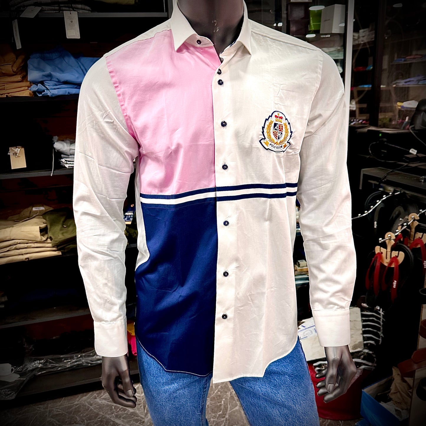 Baurotti Chemise Coton Satiné Made in Italy Blanc Rose