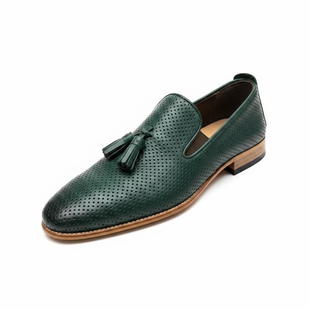 Green Perforated Loafer Front 3/4