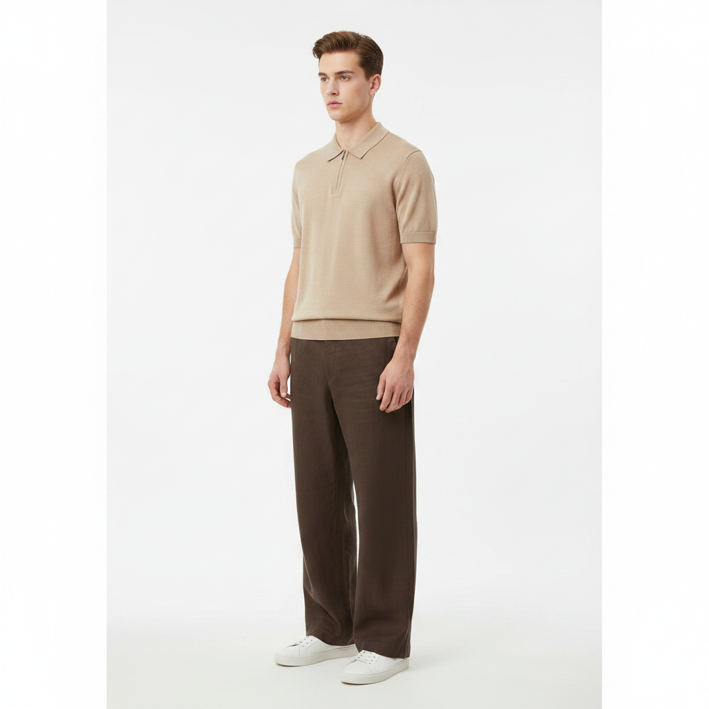 Polo zippé beige 3/4