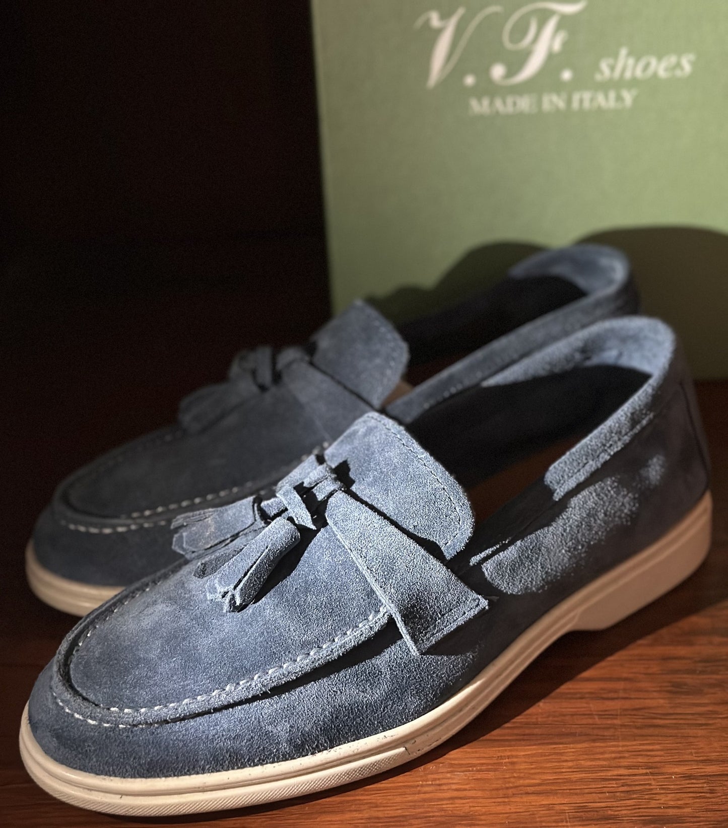 Old Money Mocassin 093 Camoscio Blue Jeans made in Italy