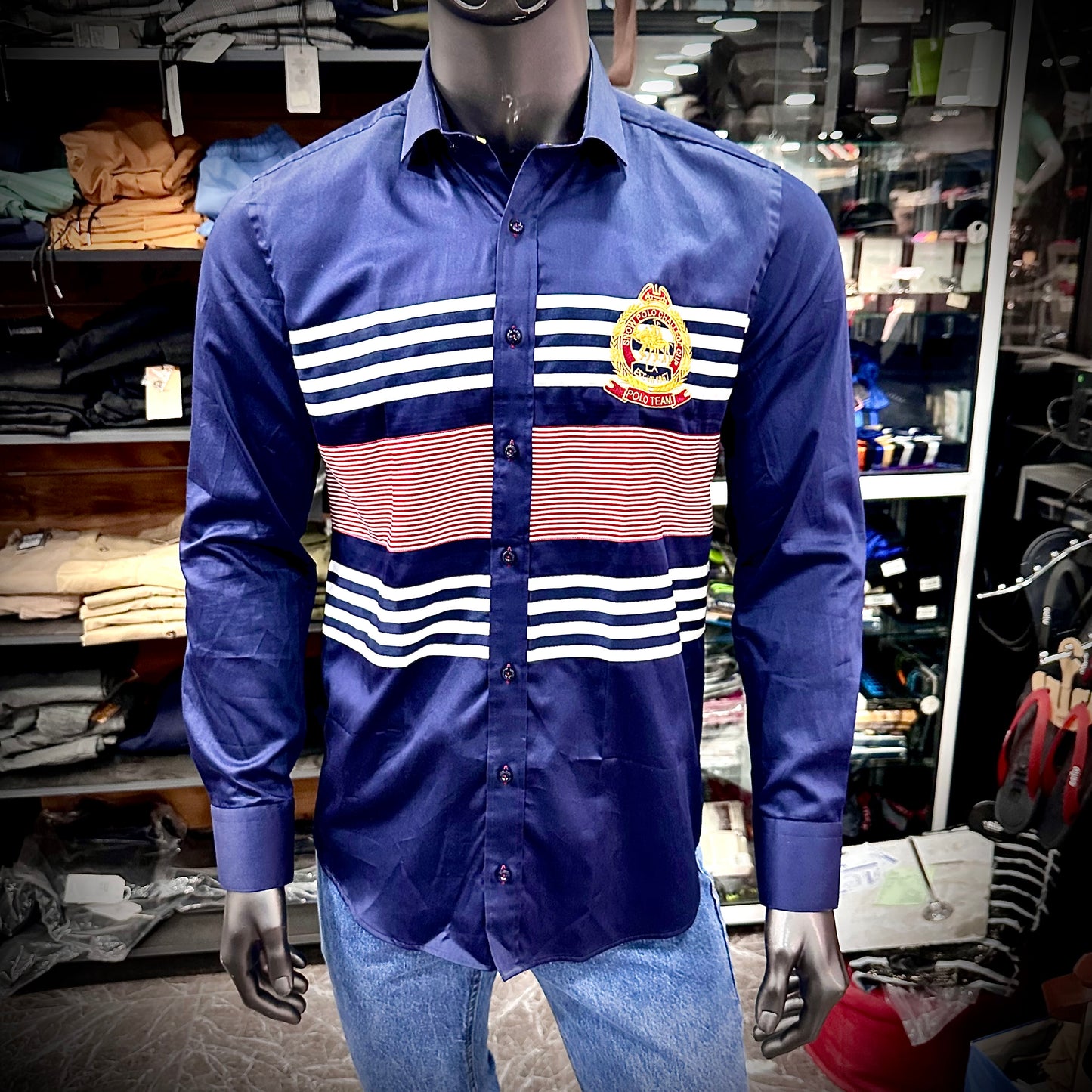 Baurotti Chemise Coton Satiné Made in Italy Bleu Roi