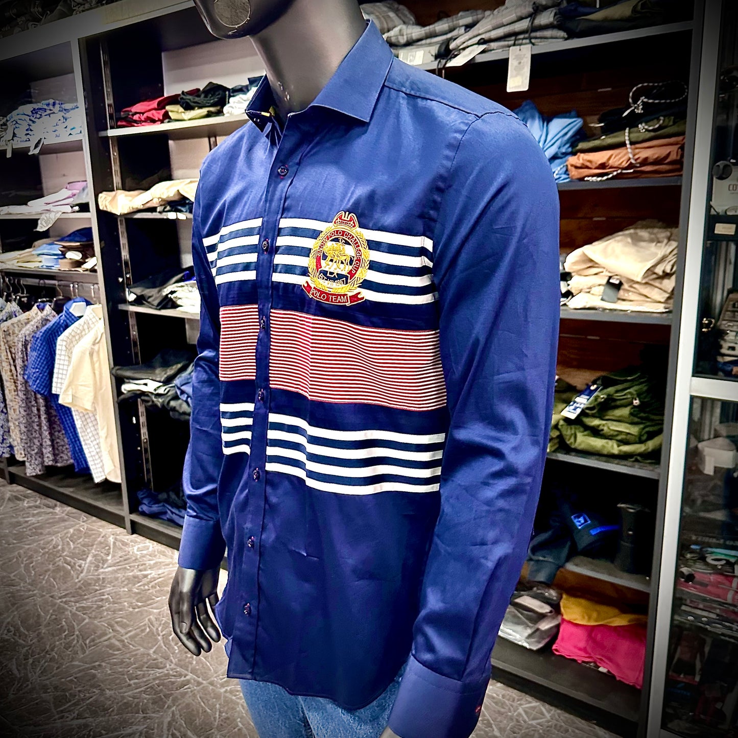 Baurotti Chemise Coton Satiné Made in Italy Bleu Roi