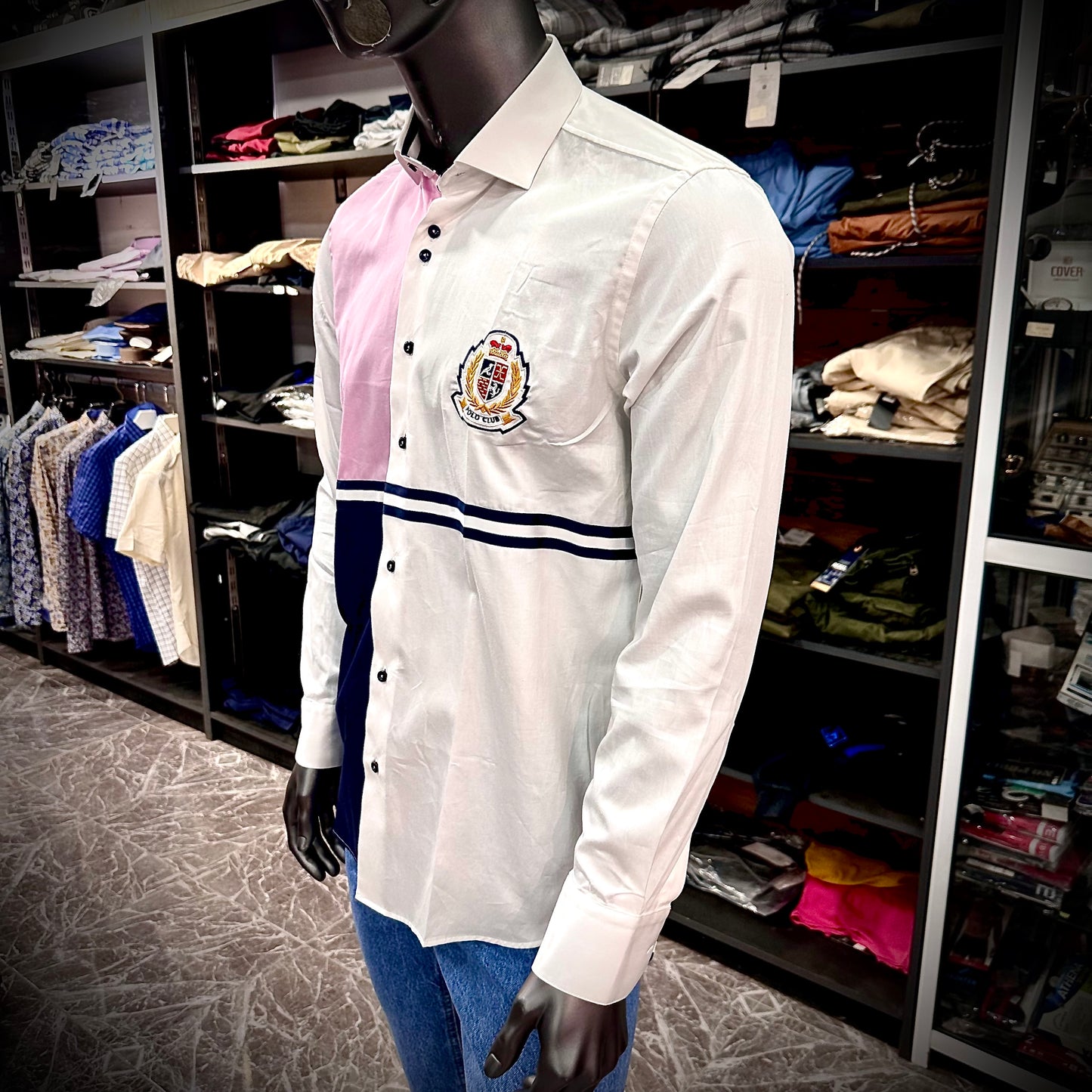 Baurotti Chemise Coton Satiné Made in Italy Blanc Rose