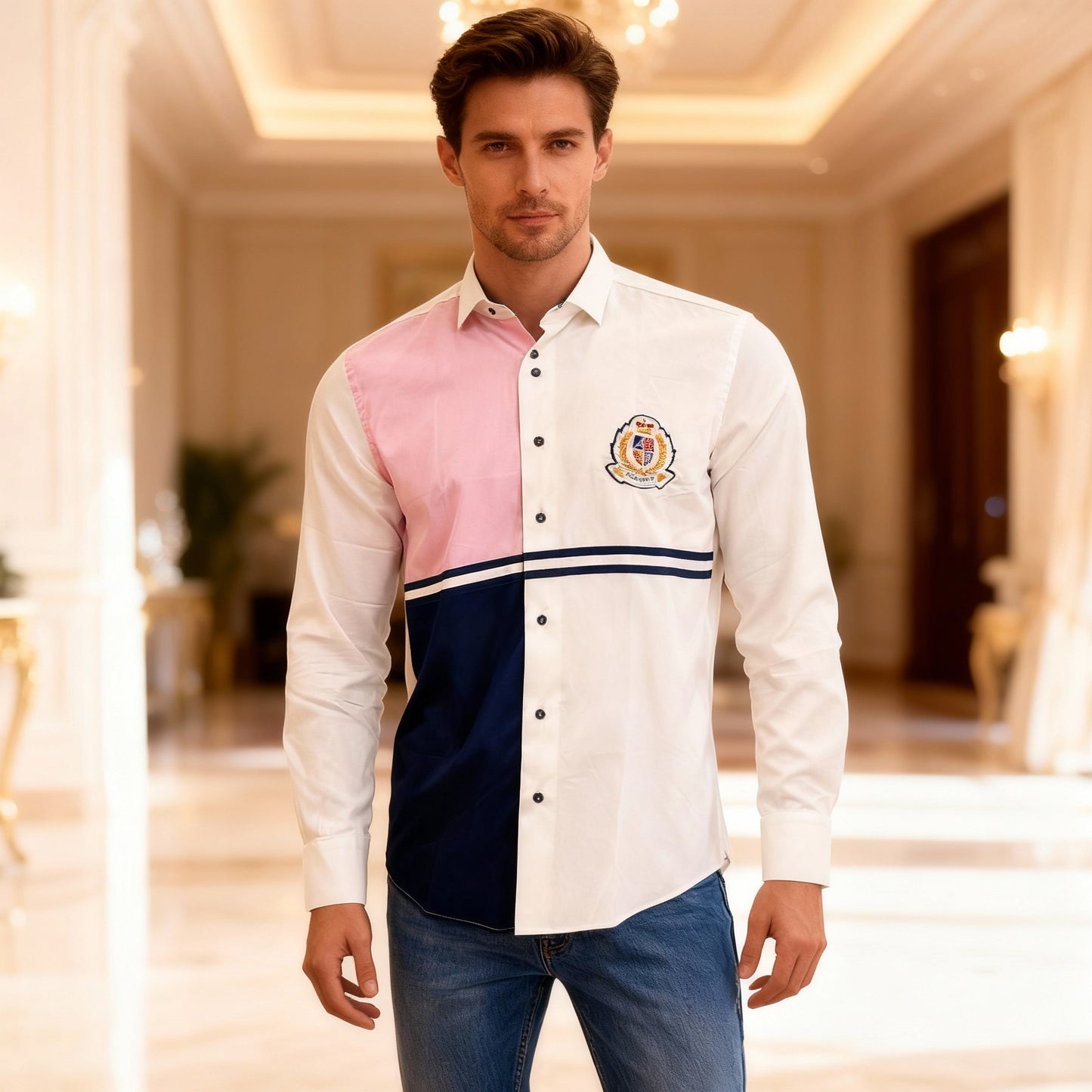 Baurotti Chemise Coton Satiné Made in Italy Blanc Rose