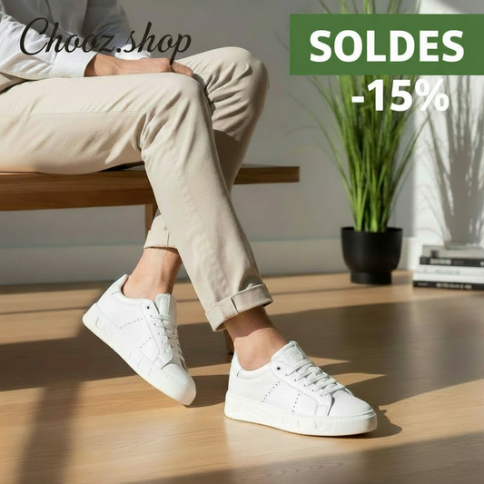Bannière soldes baskets blanches -15%