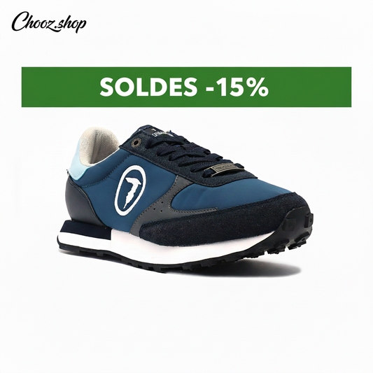 Bannière soldes baskets bleues -15%
