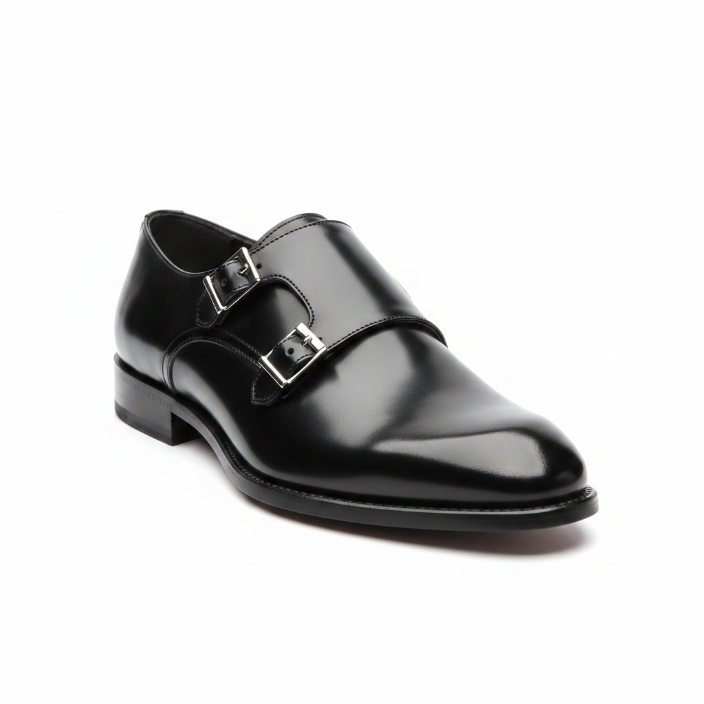 Black Double Monk Polished Front 3/4