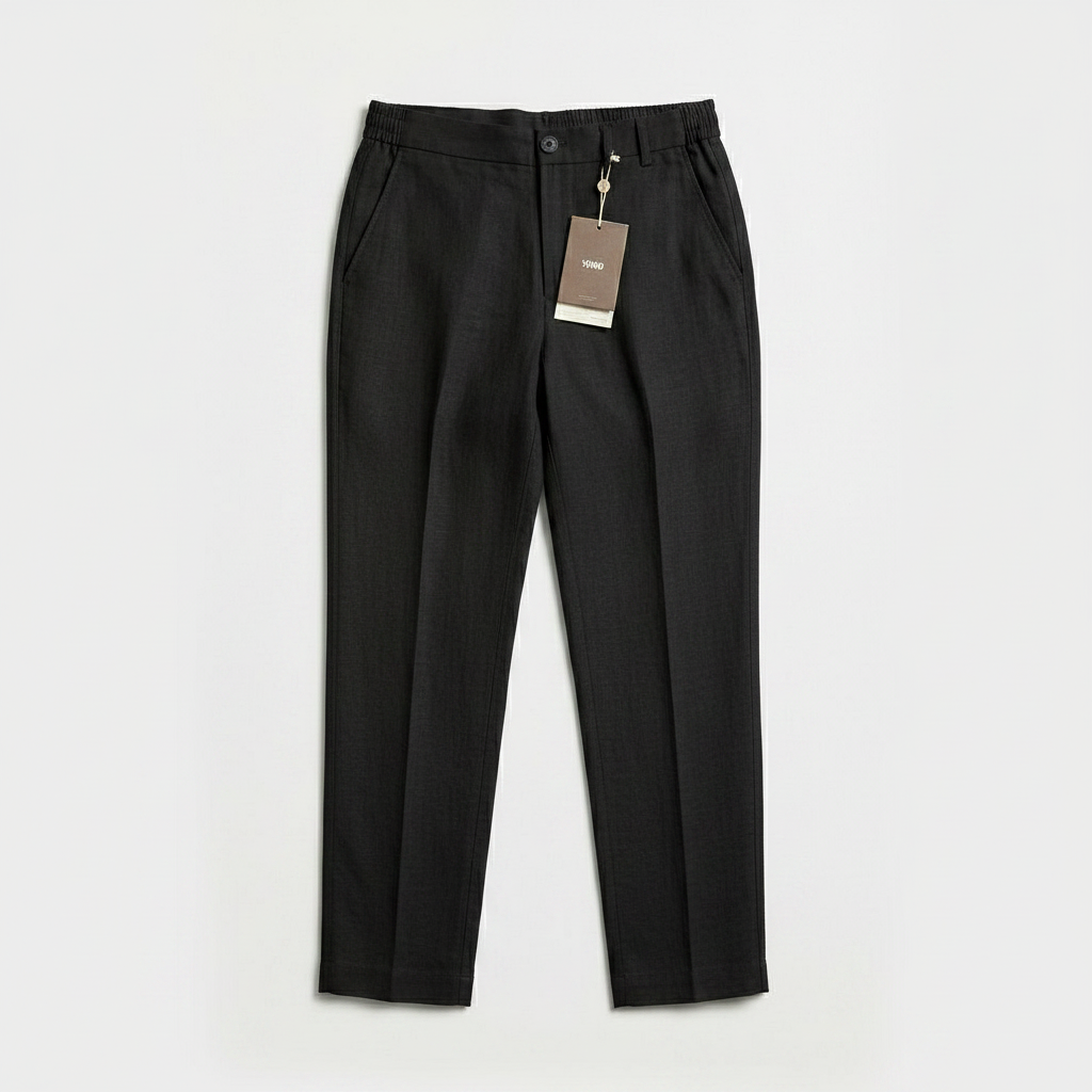 Black Linen Relaxed Pants Front Flat