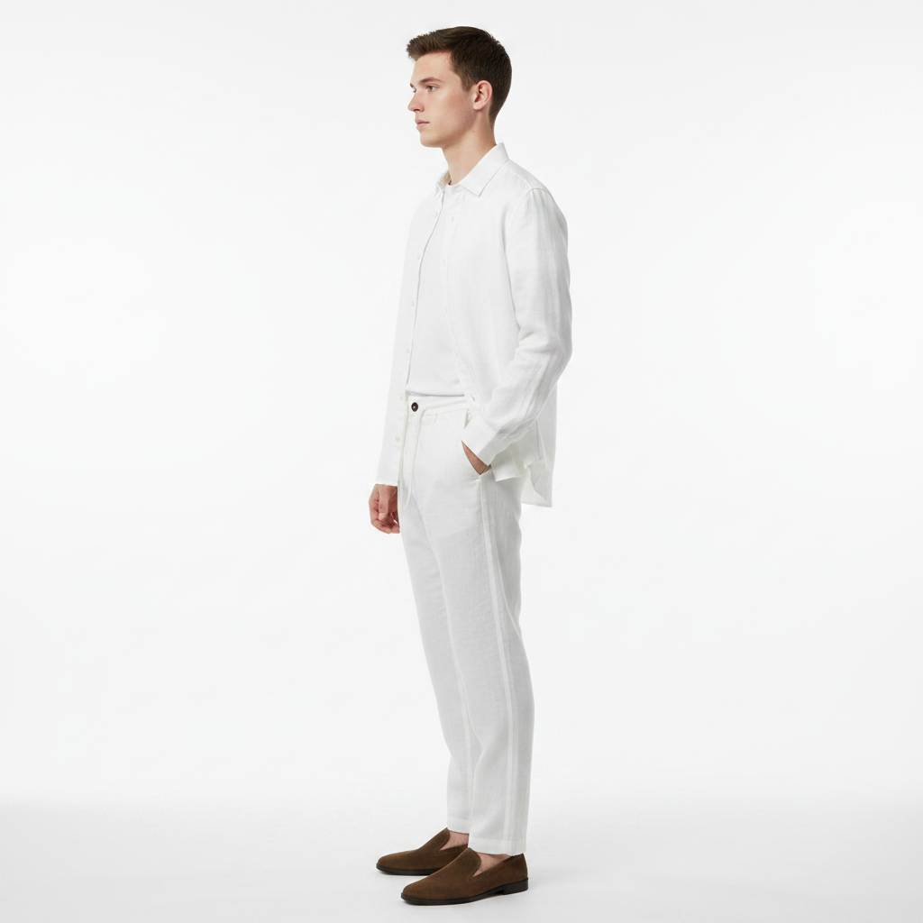 Blanc lin chemise ouverte profil