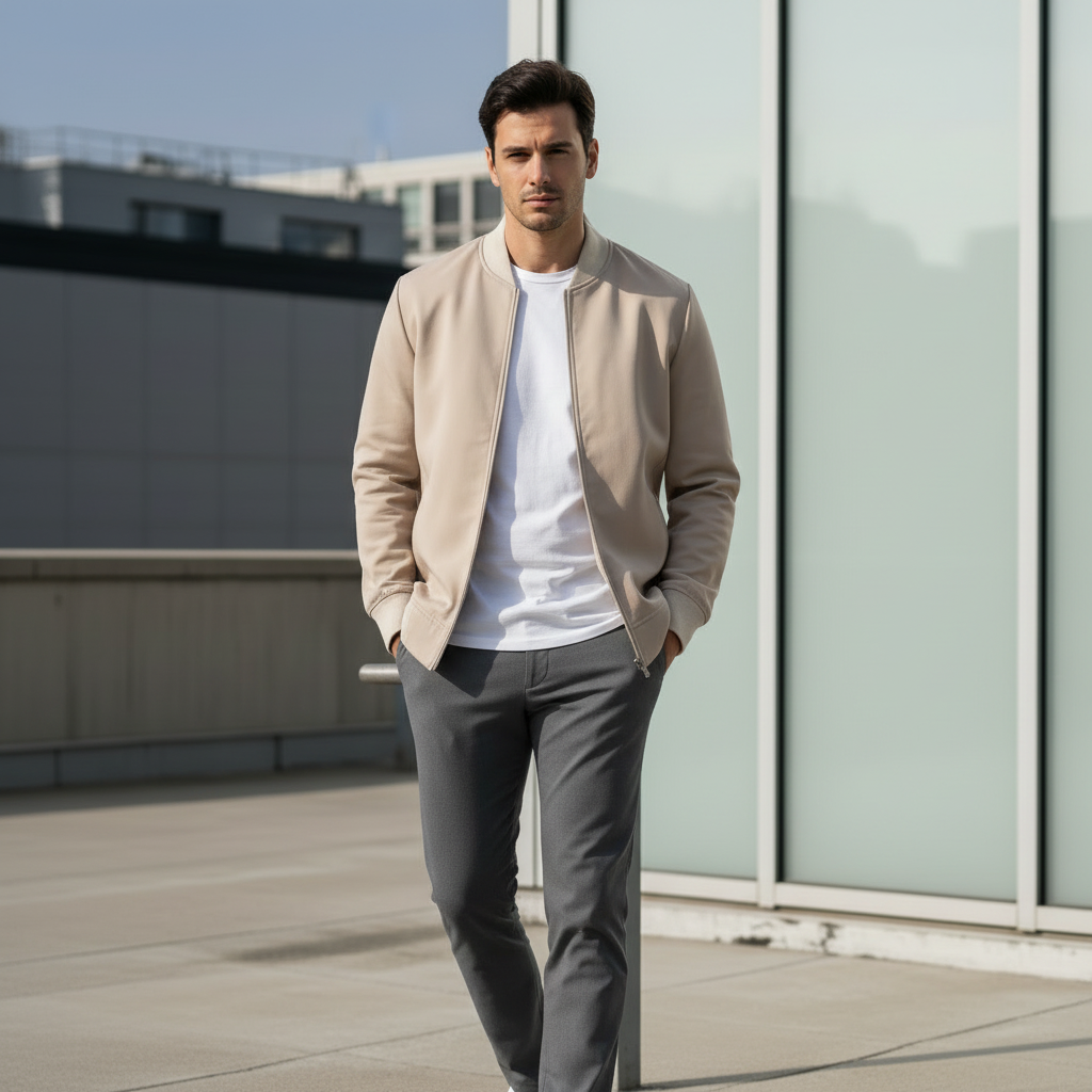 Bomber beige lifestyle pose 4