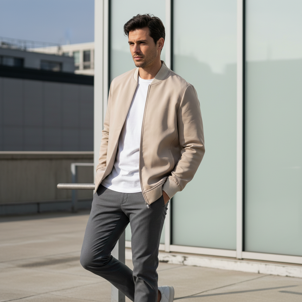 Bomber beige satiné lifestyle carré