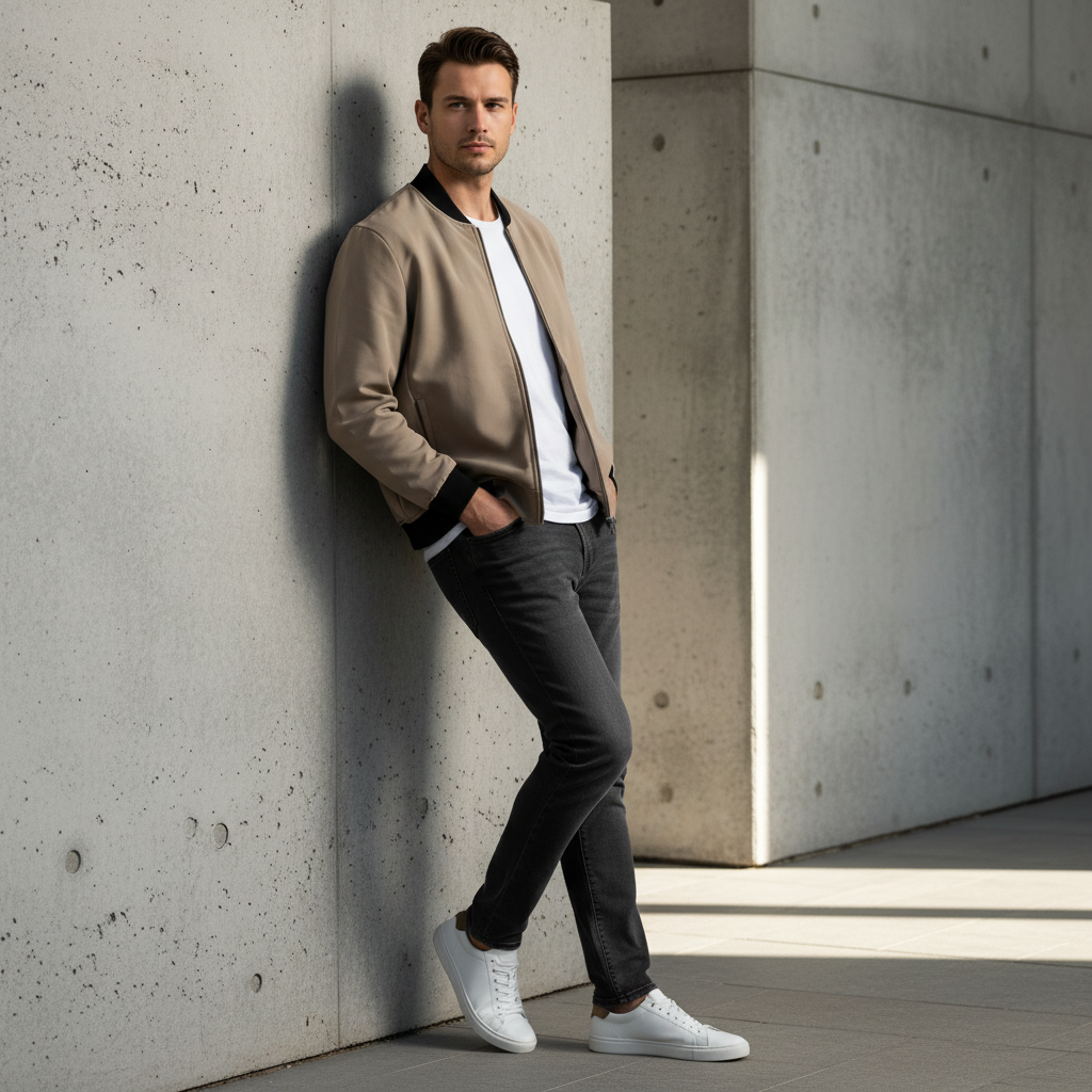 Bomber marron taupe lifestyle décontracté