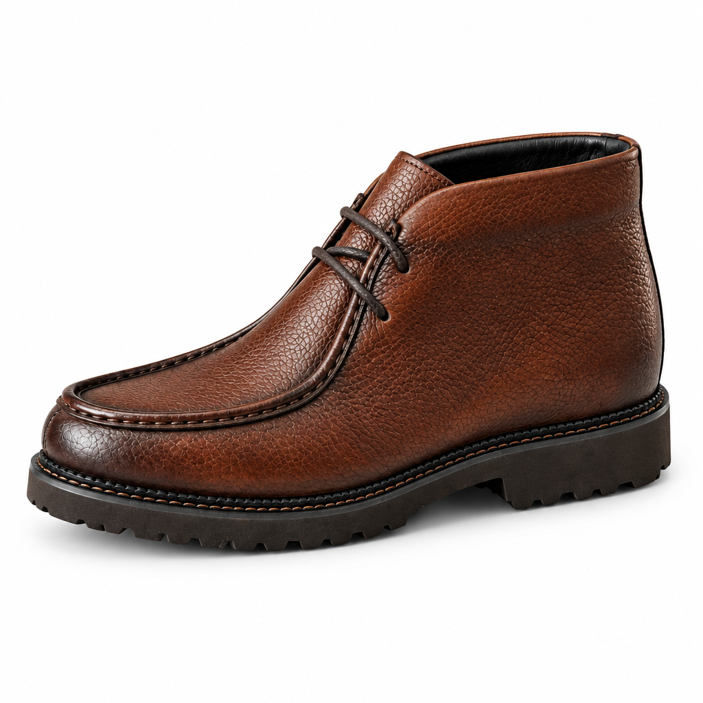 Bottine marron sur fond blanc