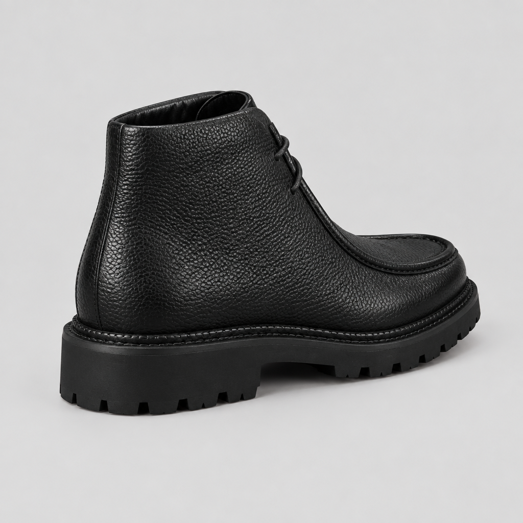 Bottine noire vue arrière en trois quarts