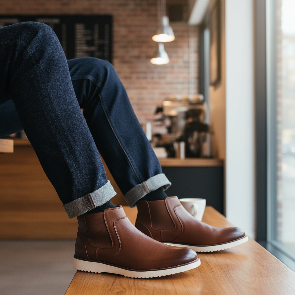 Chelsea boots lifestyle café