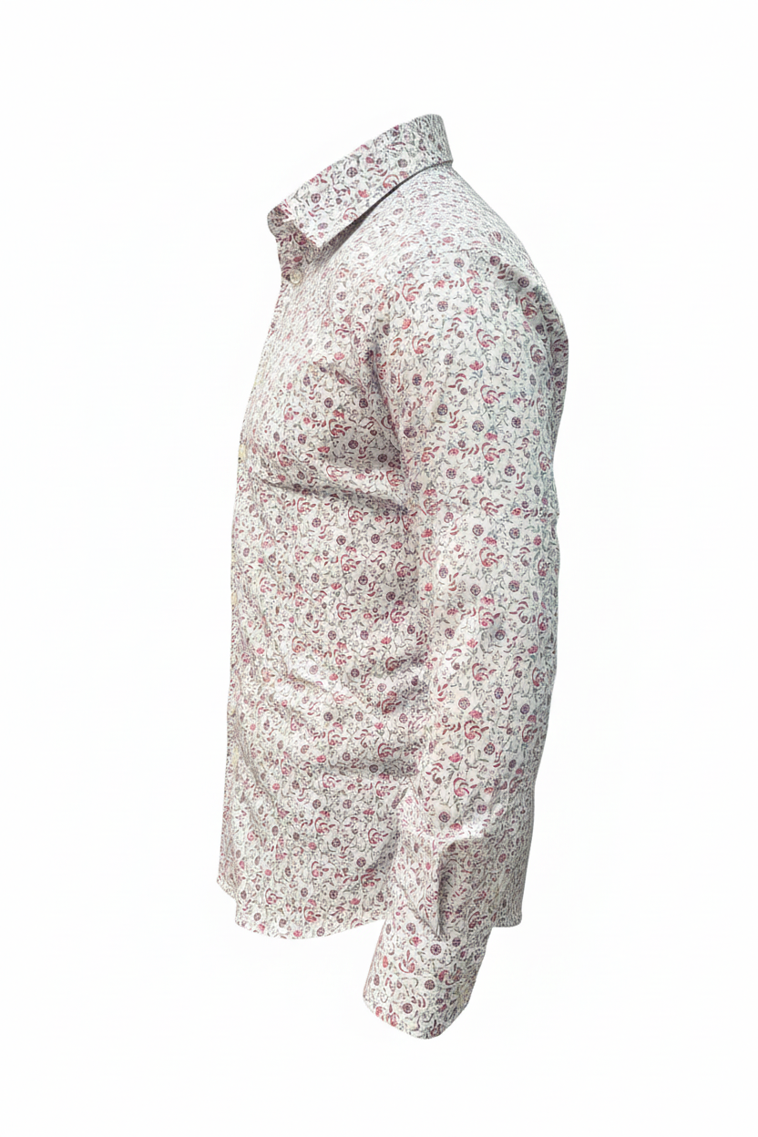 Chemise blanche florale vue de profil