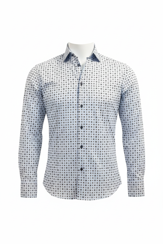 Chemise blanche motif géométrique vue de face