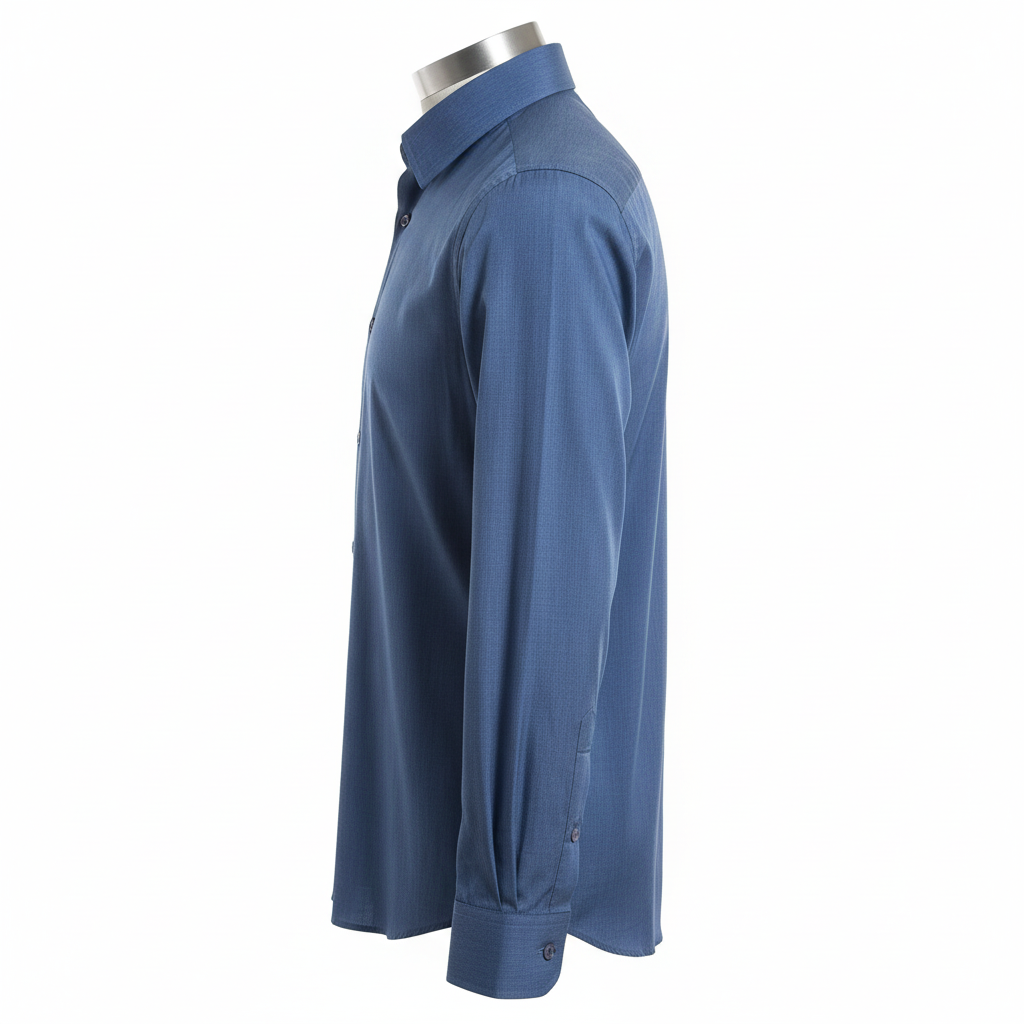 Chemise bleu acier vue de profil