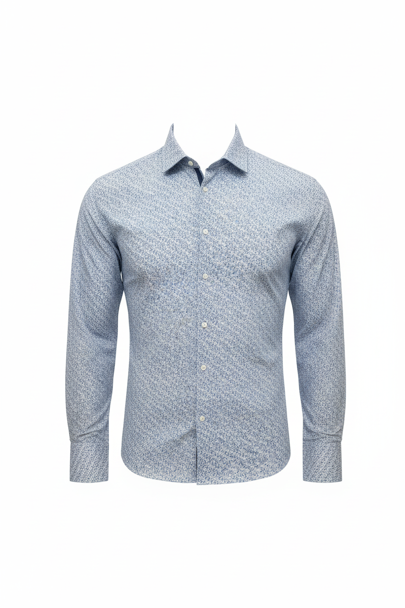 Chemise bleue motif géométrique vue de face