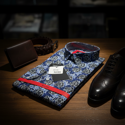 Chemise bleue sur bois