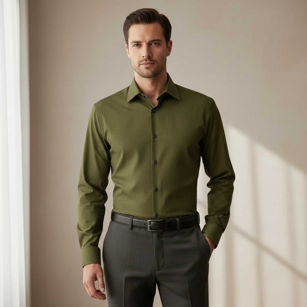 Chemise olive portée casual