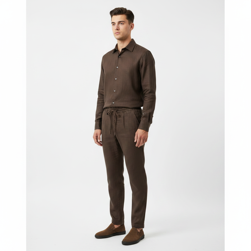 Chocolat lin chemise fermée 3/4