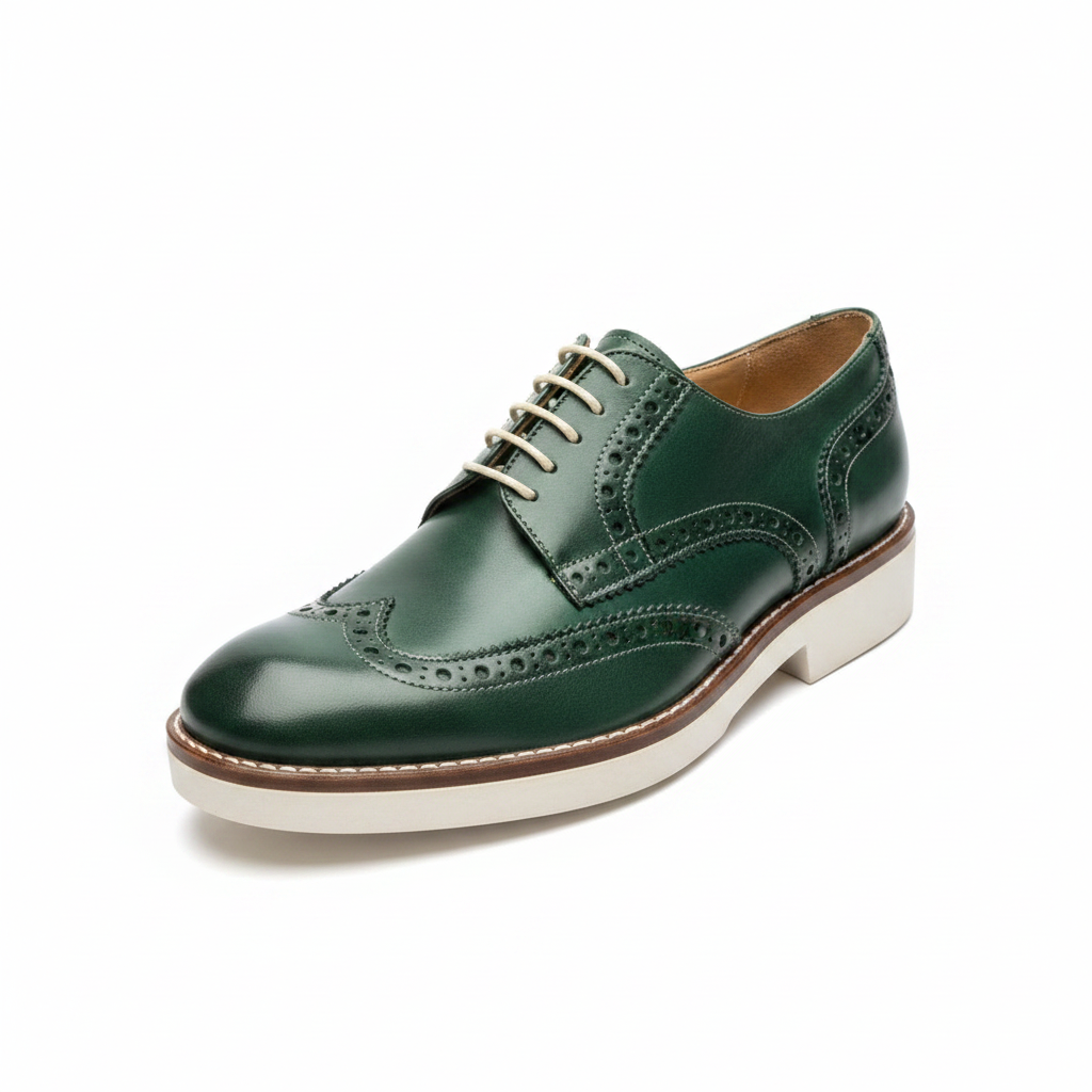 Green Wingtip Brogue Front 3/4