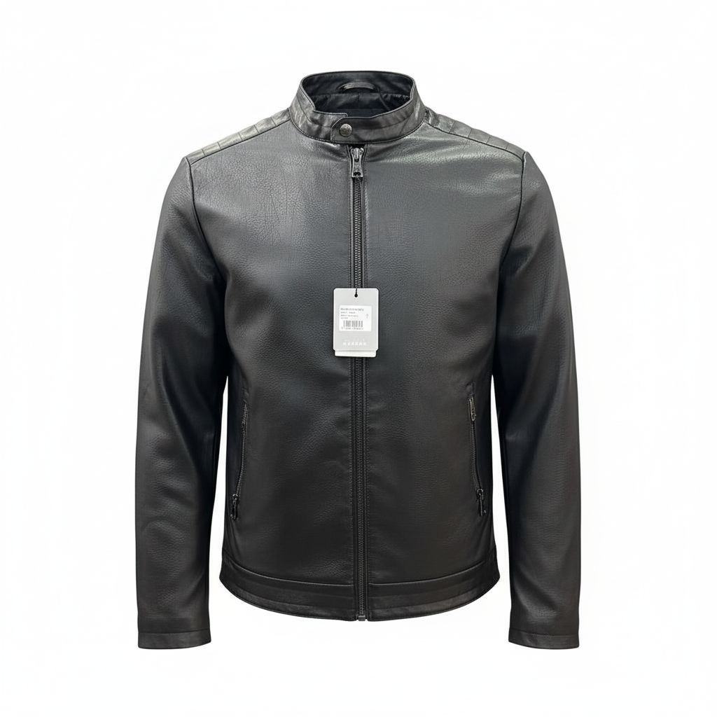 Black leather jacket multiple angle product shots