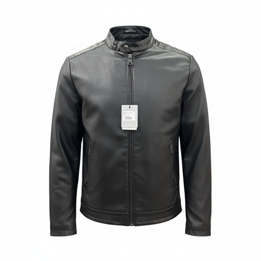 Black leather jacket multiple angle product shots