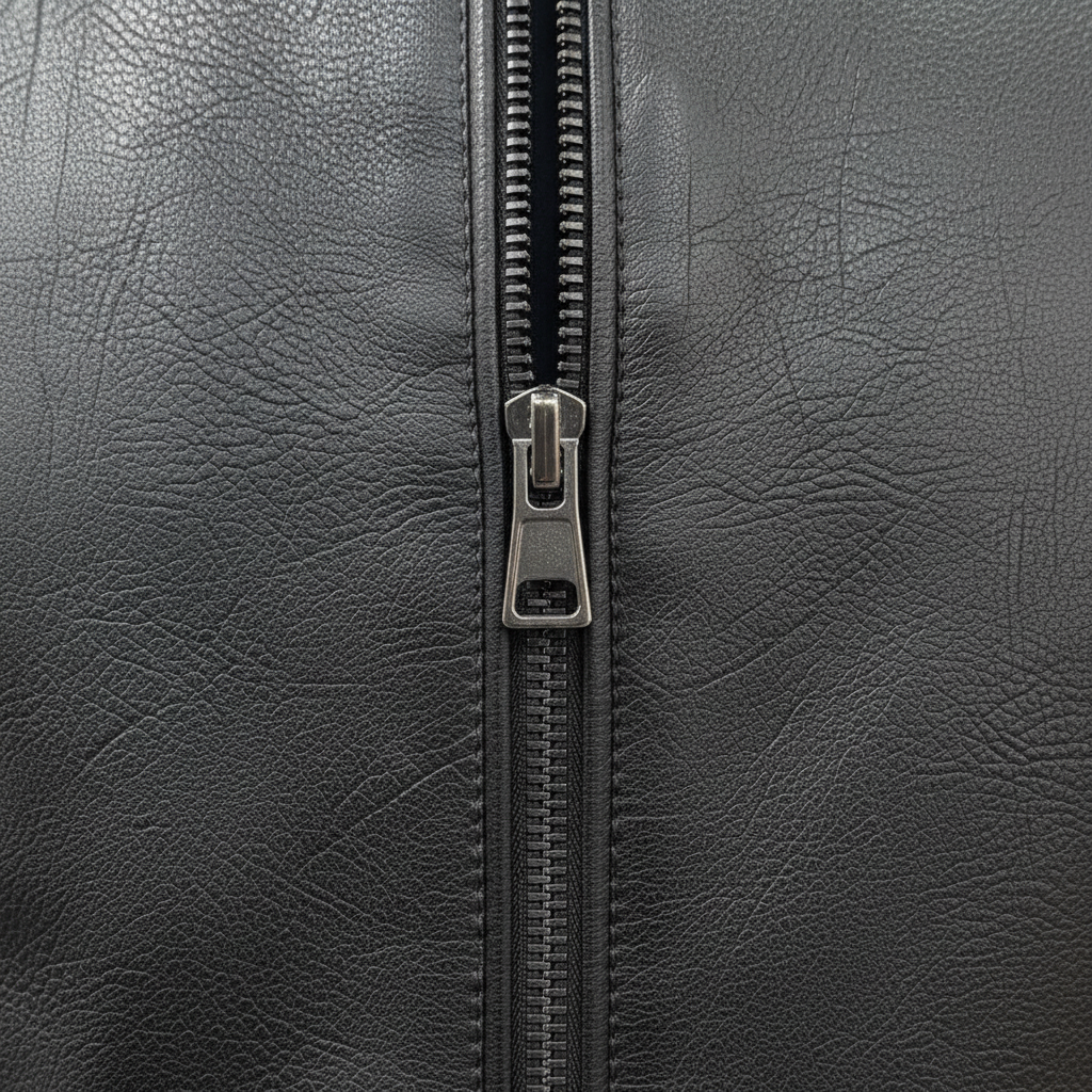 Black leather jacket detail close-ups