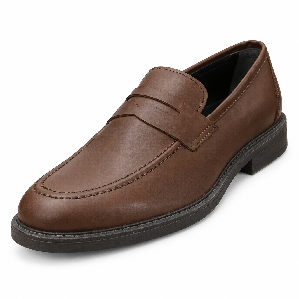 Mocassin brun, vue trois-quarts