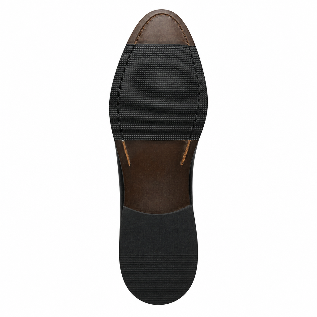 Mocassin noir à pompons, vue de la semelle