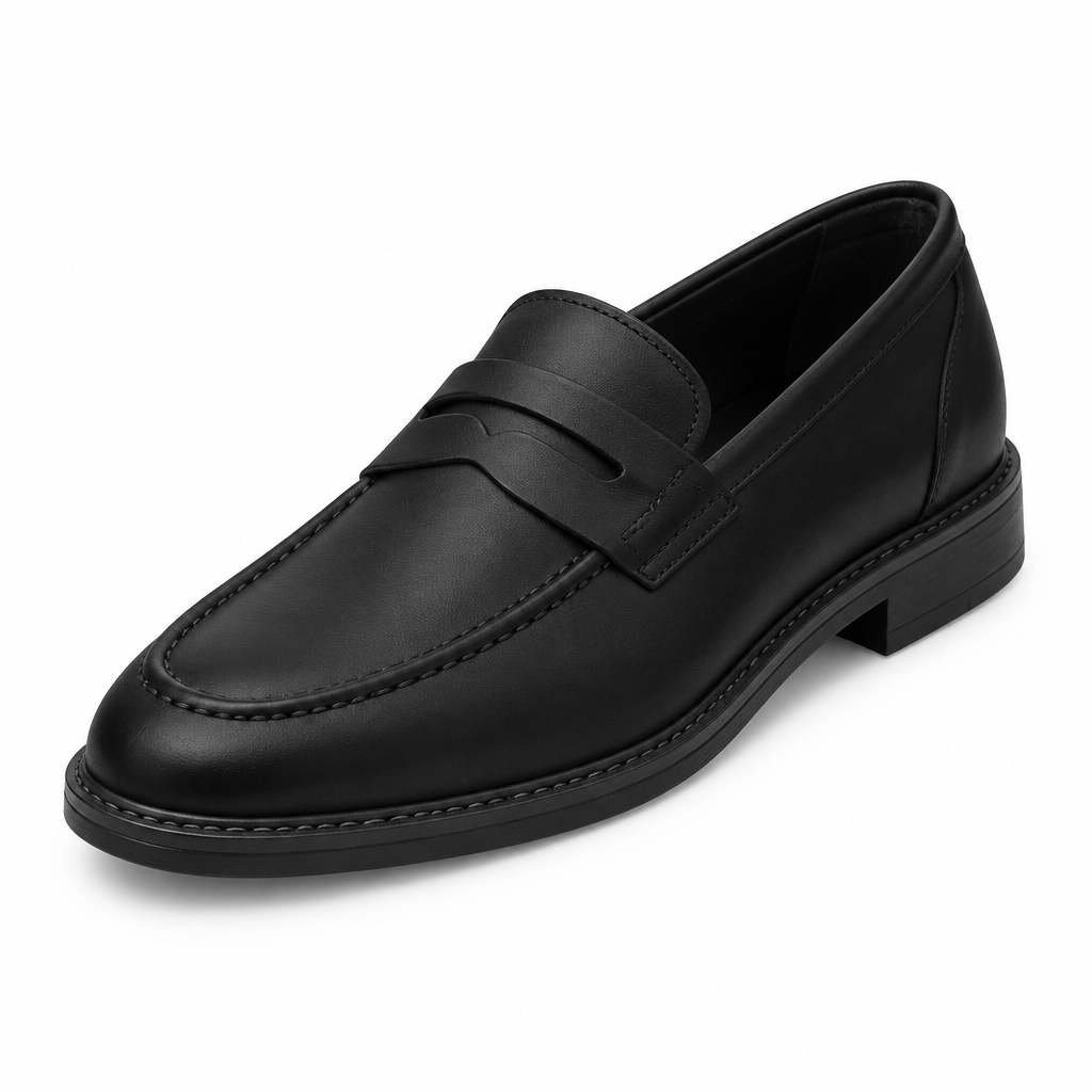 Mocassin noir, vue trois-quarts