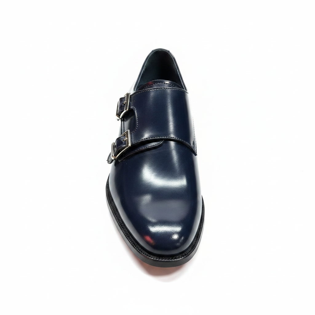 Navy Double Monk Polished Buckle Detail