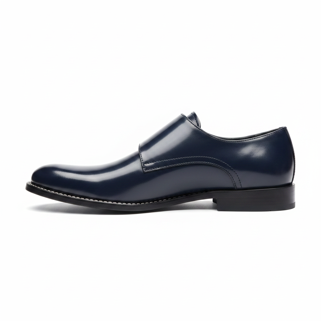 Navy Double Monk Polished Side