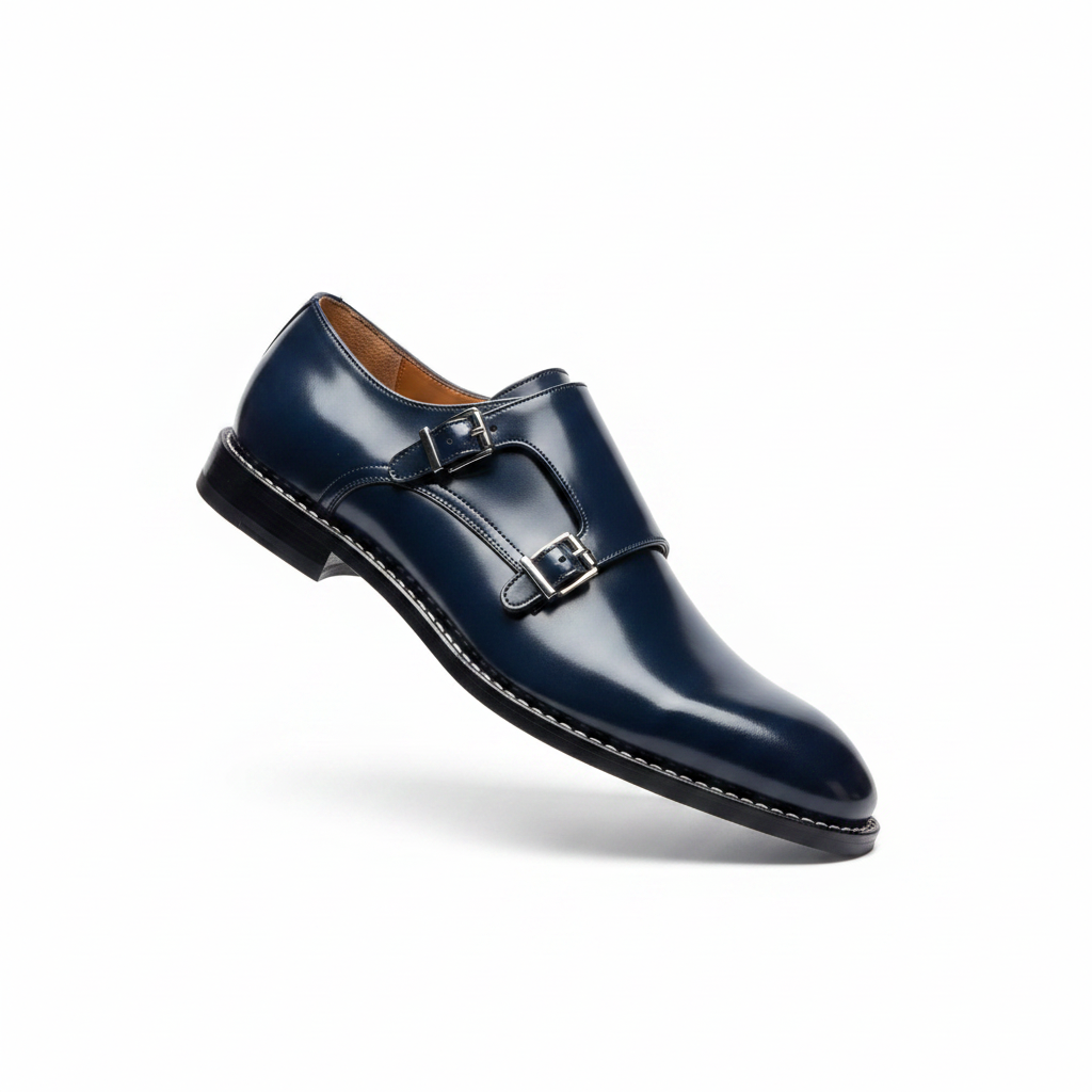 Navy Double Monk Polished Sole