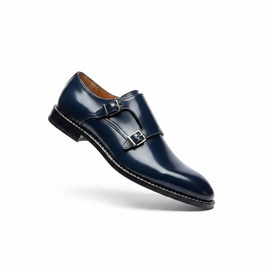 Navy Double Monk Polished Sole