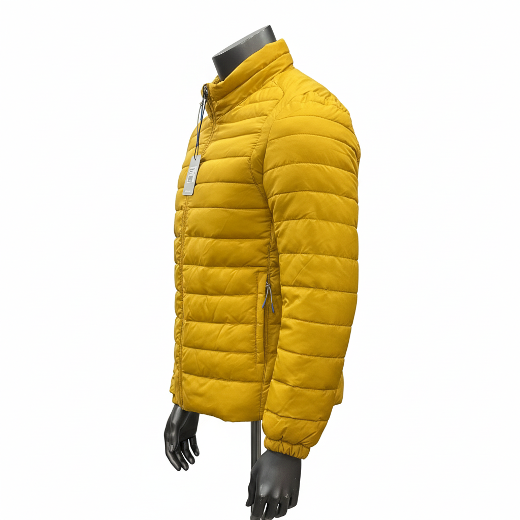 Photo e-commerce carrée - Doudoune jaune vue de profil