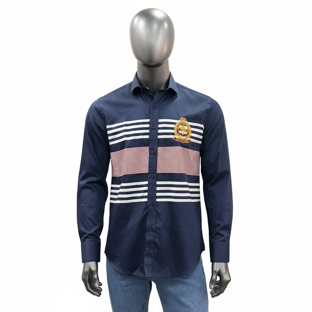 Baurotti Chemise Coton Satiné Made in Italy Bleu Roi