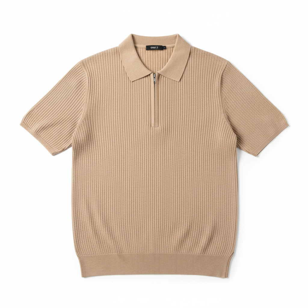 Polo zippé beige flat lay