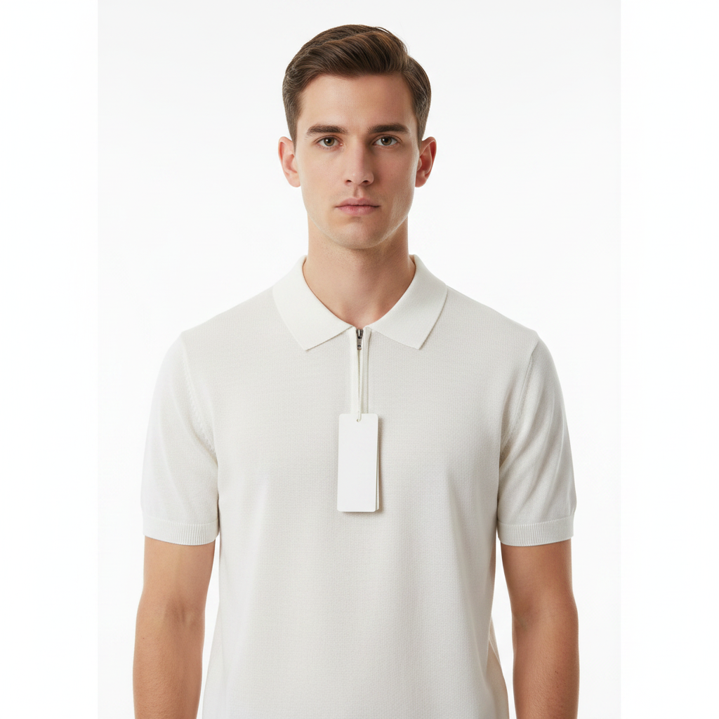 Polo zippé blanc buste