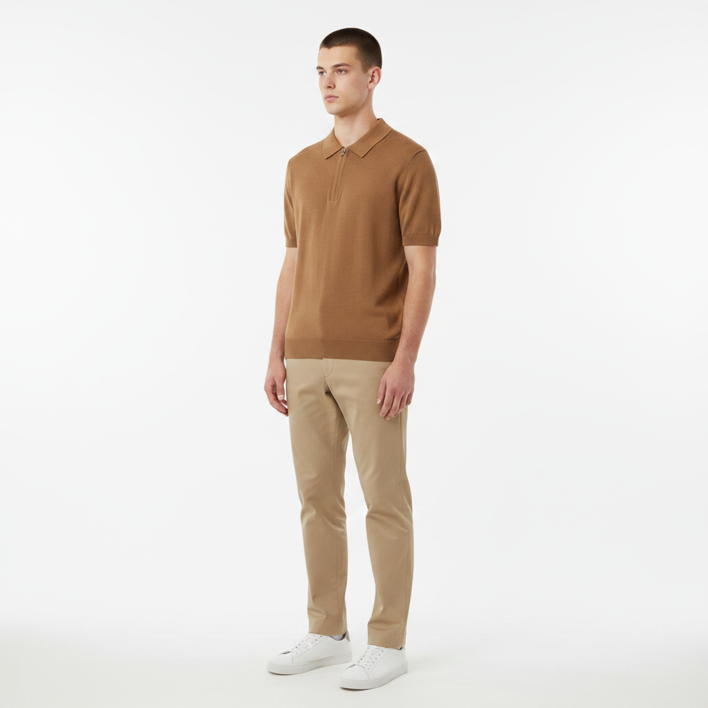 Polo zippé camel 3/4