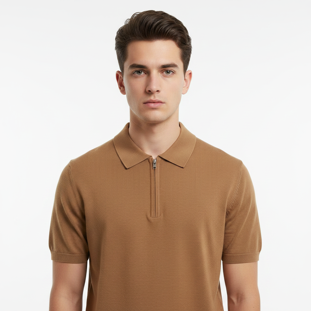 Polo zippé camel buste