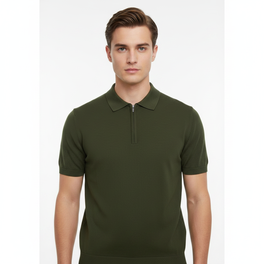 Polo zippé kaki buste v2