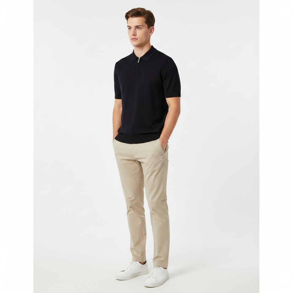 Polo zippé navy 3/4
