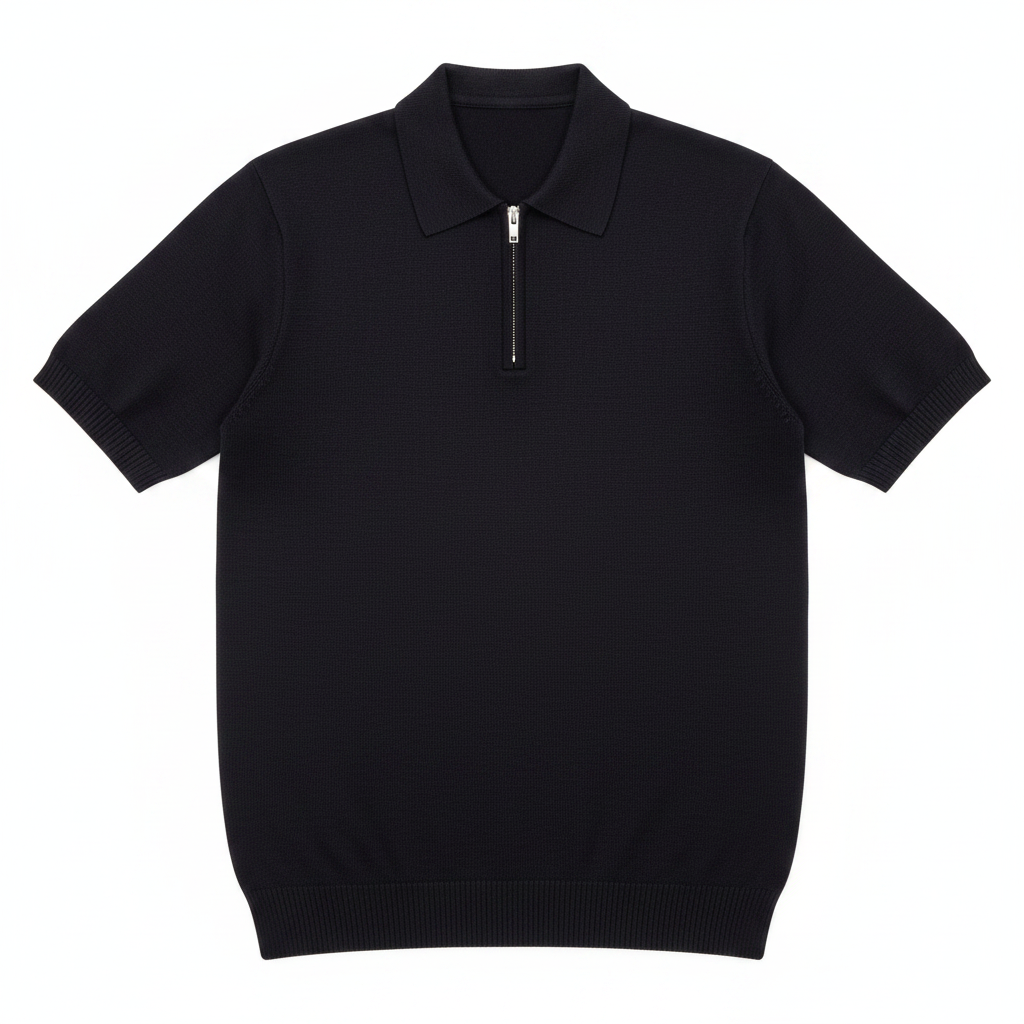 Polo zippé navy flat lay