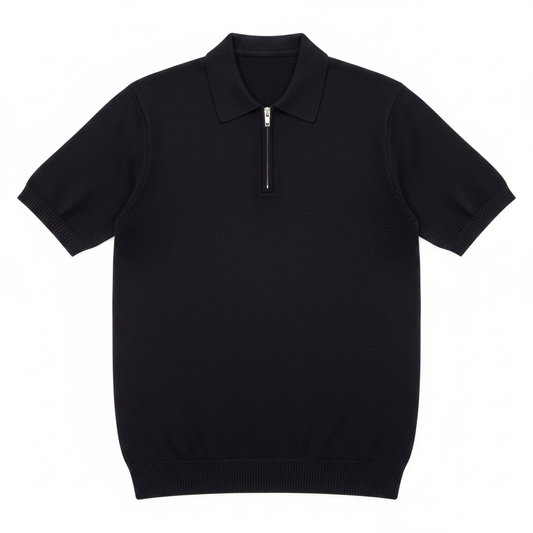 Polo zippé navy flat lay