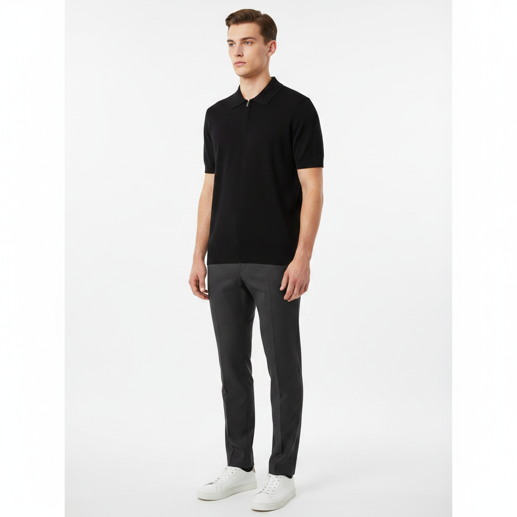 Polo zippé noir 3/4