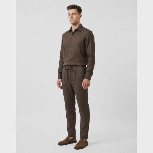 Ensemble en lin Marron Y.TWO : marque déposée en Italie