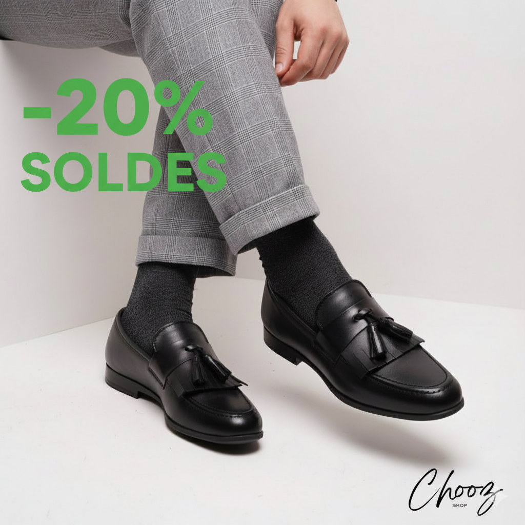 Publicité SOLDES -20% Mocassins Noirs